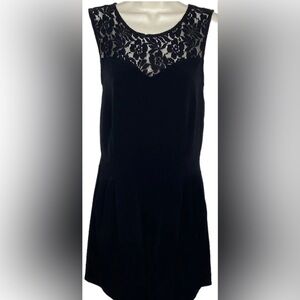 Caribbean Queen Juniors Sleeveless Jumpsuit Shorts Overalls M Black Floral Lace